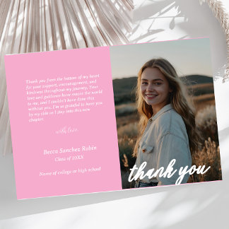 minimalist script pink graduation thank you card