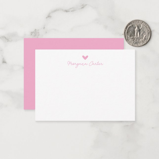 Minimalist Script Pink Heart Personalized Card (Front/Back In Situ)