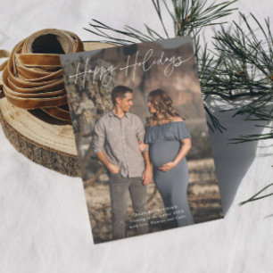 Minimalist Script Pregnancy Photo  Holiday Card
