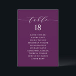 Minimalist Script Purple Seating Plan Table Number<br><div class="desc">This is a customizable table number seating plan. It features a whimsical script and classic typography on a purple background. Personalize by adding your own details. This minimalist table seating plan is perfect for weddings,  baby showers,  bridal showers,  birthdays,  and so much more.</div>