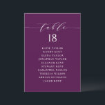 Minimalist Script Purple Seating Plan Table Number<br><div class="desc">This is a customizable table number seating plan. It features a whimsical script and classic typography on a purple background. Personalize by adding your own details. This minimalist table seating plan is perfect for weddings,  baby showers,  bridal showers,  birthdays,  and so much more.</div>