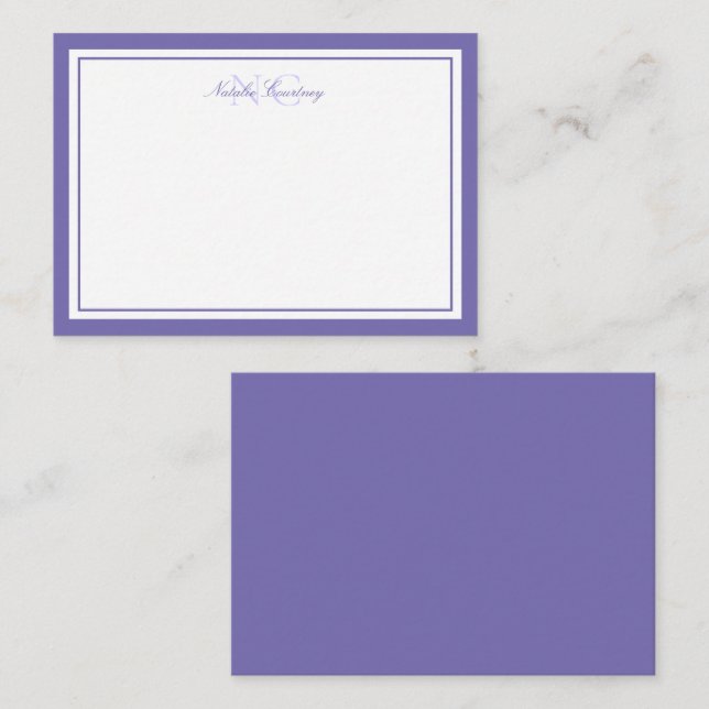 Minimalist Script Purple Two Border Monogram Card (Front/Back)