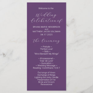 Minimalist Script Purple Wedding Program