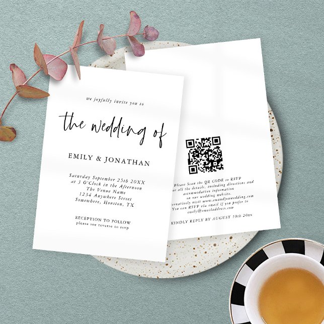Minimalist Script QR Code Any Colour Wedding  Invitation (Creator Uploaded)