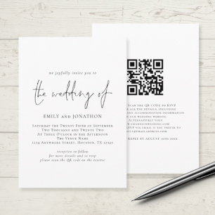 Minimalist Script QR Code Any Colour Wedding  Invitation