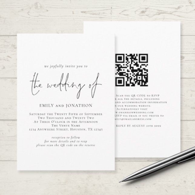 Minimalist Script QR Code Any Colour Wedding  Invitation (Creator Uploaded)