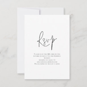 Minimalist Script QR Code Black White Wedding RSVP Card