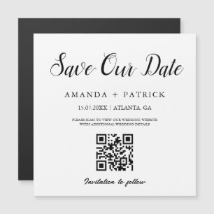 Minimalist Script QR Code Save The Date Magnet