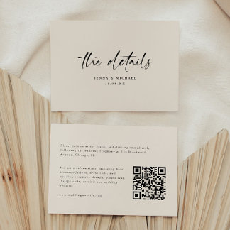 Minimalist Script QR Code Wedding Details Enclosure Card