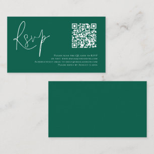 Minimalist Script QR Code Wedding Emerald RSVP Enclosure Card
