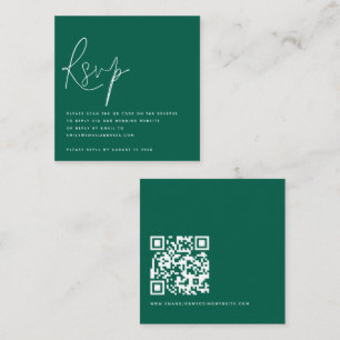 Minimalist Script QR Code Wedding Emerald RSVP Enclosure Card