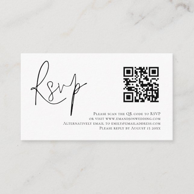 Minimalist Script QR Code Wedding RSVP Enclosure Card (Front)