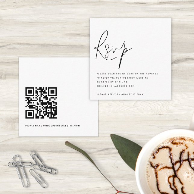 Minimalist Script QR Code Wedding RSVP Enclosure Card (Creator Uploaded)