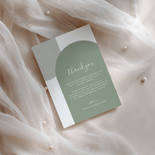 Minimalist Script Retro Boho Green Arch Wedding Thank You Card