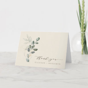Minimalist Script Rustic Gold Greenery Wedding  Thank You Card