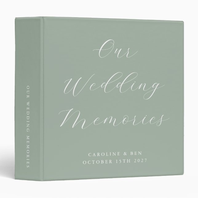 Minimalist Script Sage Custom Wedding Photo  Binder (Front/Spine)