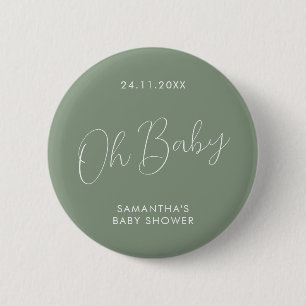 Minimalist Script Sage Green Baby Shower elegant 2 Inch Round Button
