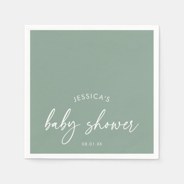 Minimalist Script Sage Green Baby Shower Napkin (Front)