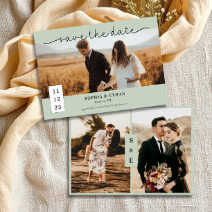 Minimalist Script Sage Green Photo Wedding Save The Date