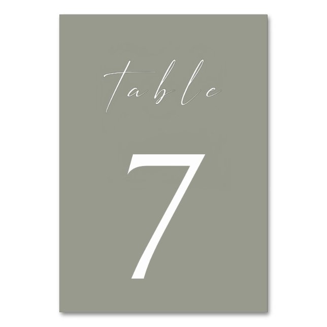 Minimalist Script Sage Green Table Number (Front)