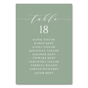 Minimalist Script Sage Green Wedding Seating Plan Table Number