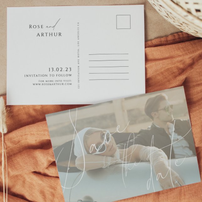 Minimalist Script Save The Date Invitation Postcar (Creator Uploaded)