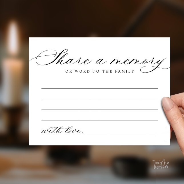 Minimalist Script Share a Memory Funeral Note Card (Minimalist Script Share a Memory Funeral Note Card in Black and White)