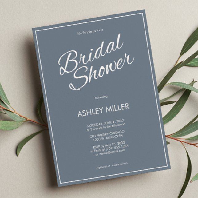 Minimalist Script Slate Grey Bridal Shower Invitation (Creator Uploaded)