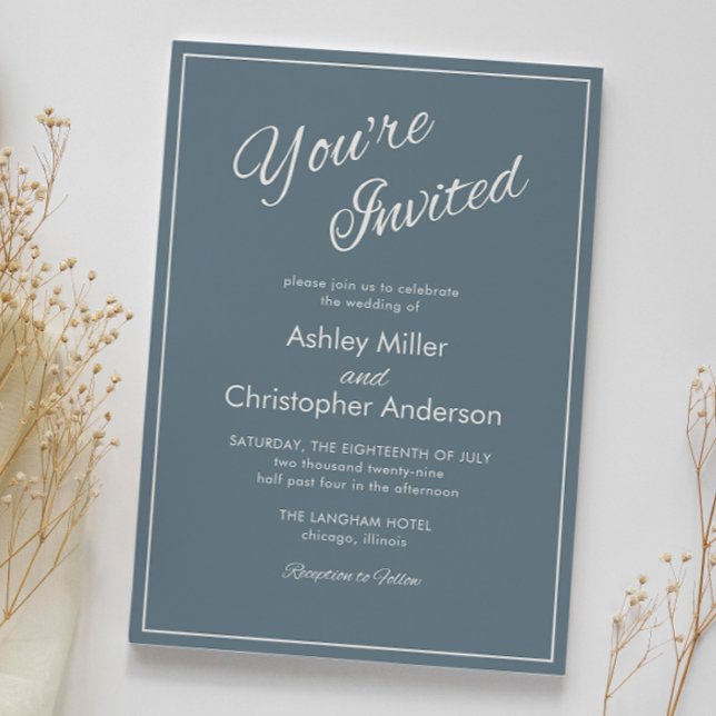 Minimalist Script Slate Grey Wedding Invitation (Creator Uploaded)