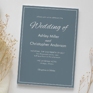 Minimalist Script Slate Grey Wedding Invitation