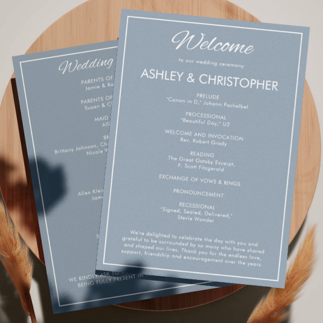 Minimalist Script Slate Grey Wedding Program (Creator Uploaded)