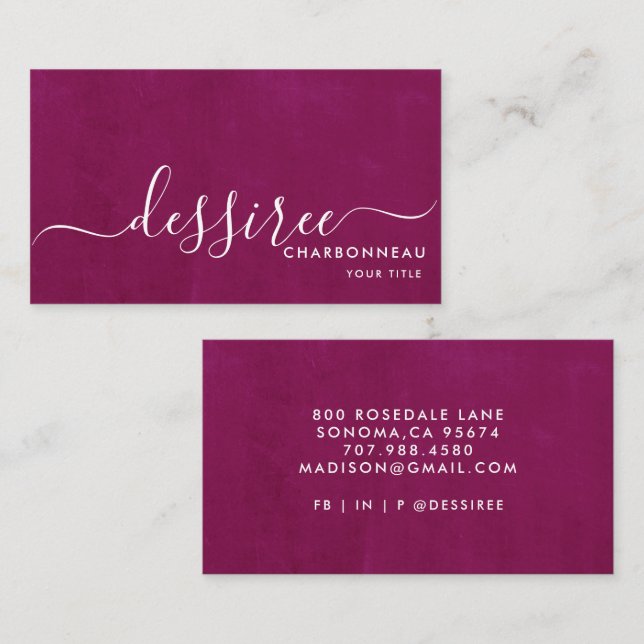 Minimalist Script Smoky Deep Raspberry Simple Business Card (Front/Back)