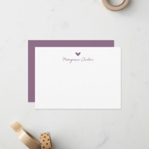 Minimalist Script Soft Plum Heart Personalized Card