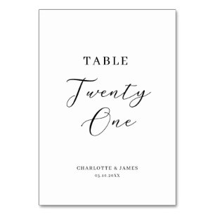 Minimalist Script Table Twenty -One Table Number