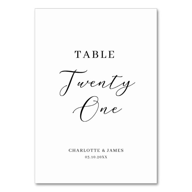 Minimalist Script Table Twenty -One Table Number (Front)