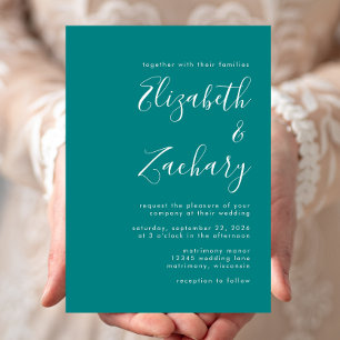 Minimalist Script Teal Blue Wedding Invitation