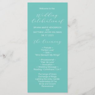 Minimalist Script Teal Wedding Program