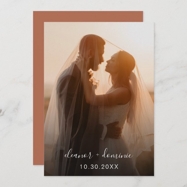 Minimalist Script Terracotta Photo Wedding Invitation (Front/Back)