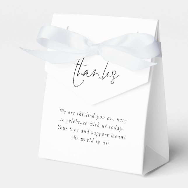 Minimalist Script Thanks Black White Wedding Favor Box (Front Side)