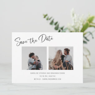 Minimalist Script Three Photo Double Sided Wedding Save The Date