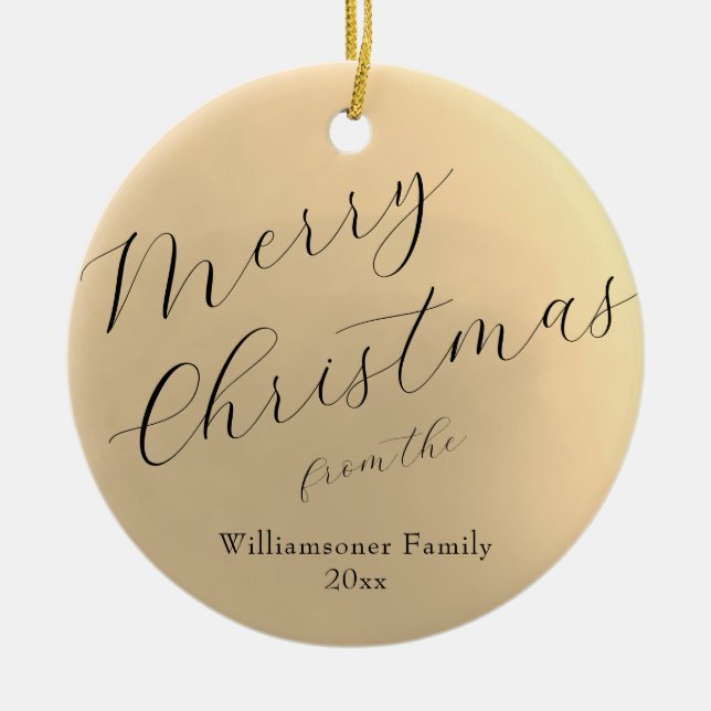 Minimalist Script Typography Merry Christmas Ceramic Ornament (Front)
