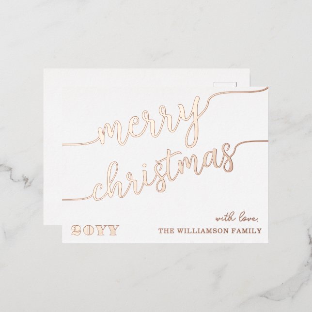 Minimalist Script Typography Merry Christmas Chic Foil Holiday Postcard (Front/Back)