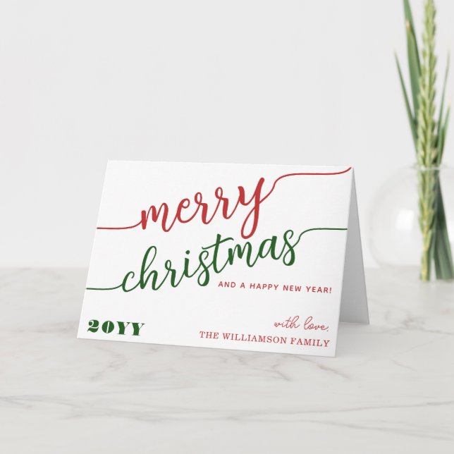 Minimalist Script Typography Merry Christmas Chic Holiday Card (Front)