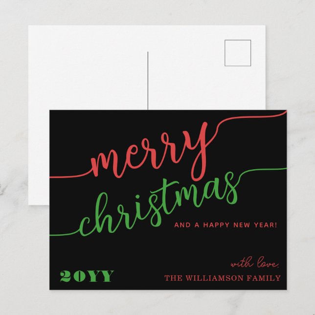 Minimalist Script Typography Merry Christmas Chic Holiday Postcard (Front/Back)