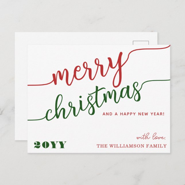 Minimalist Script Typography Merry Christmas Chic Holiday Postcard (Front/Back)
