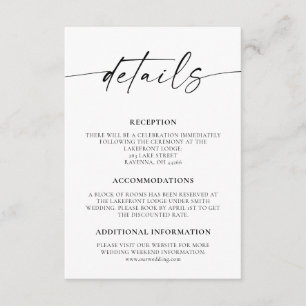 Minimalist Script Wedding Details Enclosure Card