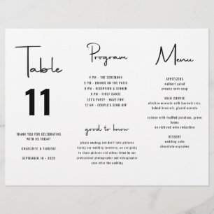 Minimalist Script Wedding Menu Program Trifold