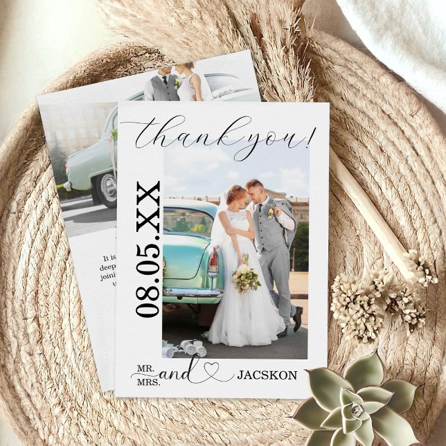 Minimalist Script Wedding Photo  Thank You Card (Minimalist Script Wedding Photo Thank You Card)