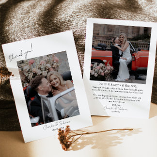 Minimalist Script Wedding Photo Thank you Card