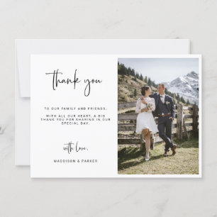 Minimalist Script Wedding Photo Thank You Card
